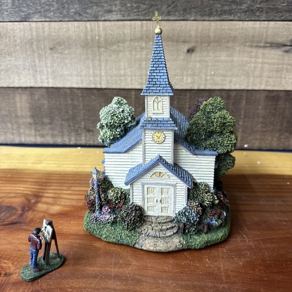 Thomas Kinkade Hometown Spring Hometown Chapel And Figure - Picture 1 of 9